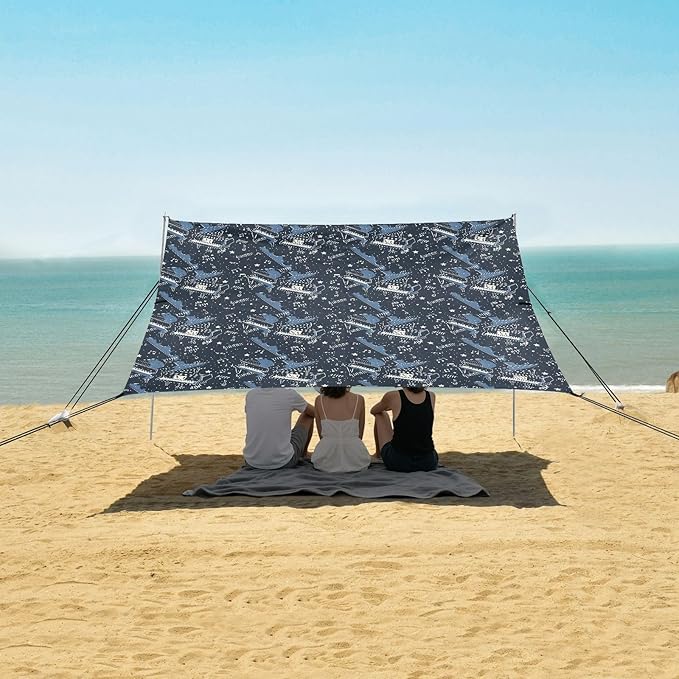 ALAZA Music Notes Piano Beach Tent Sun Shelter UPF50+ Protection Beach Shade Canopy w/ 4 Sandbags for Outdoor Camping Fishing Backyard Fun Picnic 10x9 ft