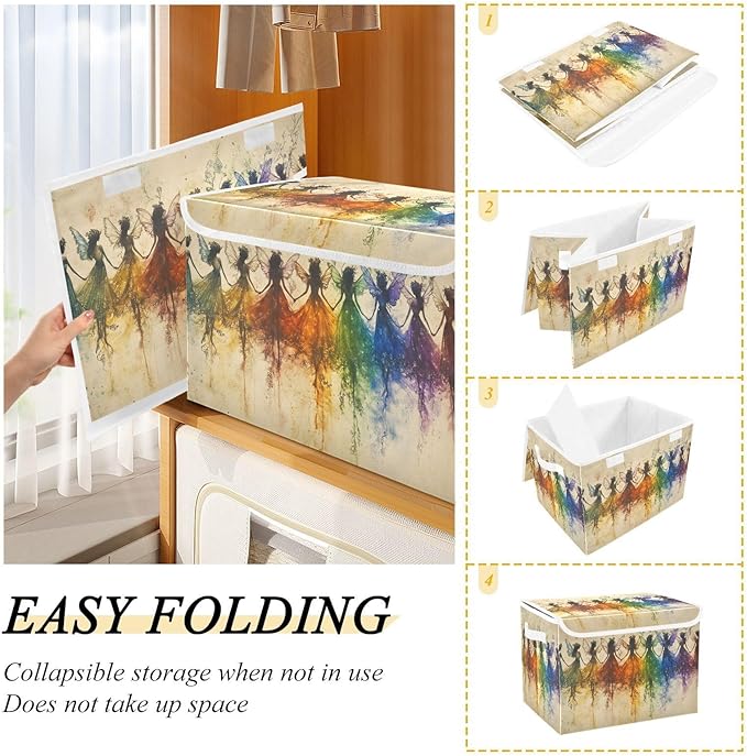 Storage Cube with Lid Dancing Fairy Print 16.5×12.6×11.8 IN Collapsible Large Capacity Foldable Storage Basket Bin Organizer
