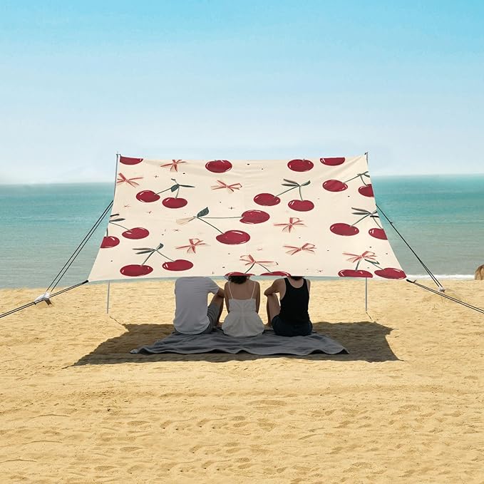 ALAZA Retro Bow Cherry Beach Tent Sun Shelter Portable Canopy Sunshade for Outdoor Camping Picnics Backyard Fun 10x9 ft