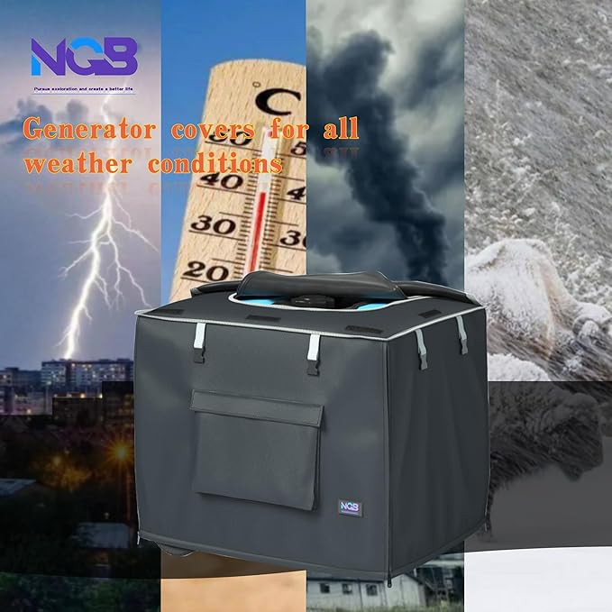 NGB Generator Runing Cover 24.8L x 20.2Wx 20.8H for Universal Most Inverter Generators Made of 600D plus 210D Double Layer Heavy Duty Waterproof Fabric The Top Cover is Waterproof for Refueling.