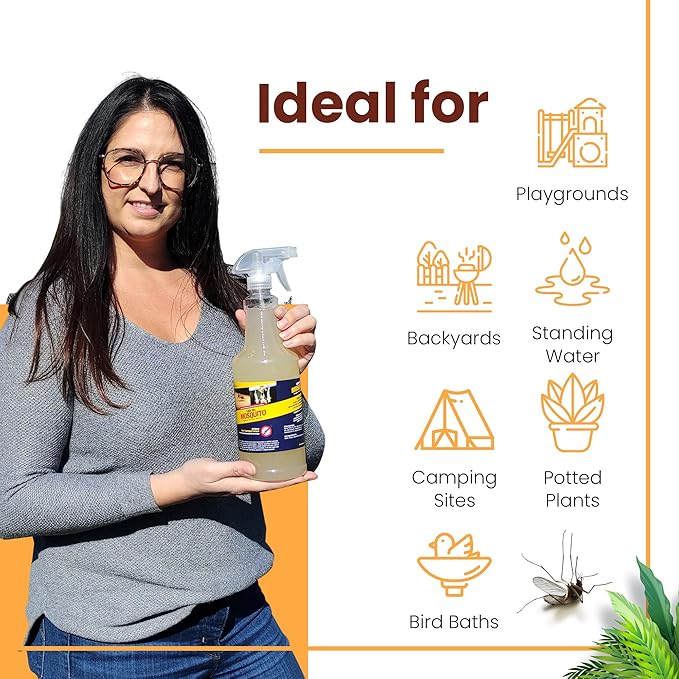 Natural Mosquito Control Ready to Use Spray Repels Mosquitoes Ticks Fleas Flies Gnats and Chiggers Away (32 oz Ready to use)