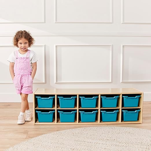 ECR4Kids Scoop Front Storage Bins Multipurpose Organization Turquoise 10-Piece