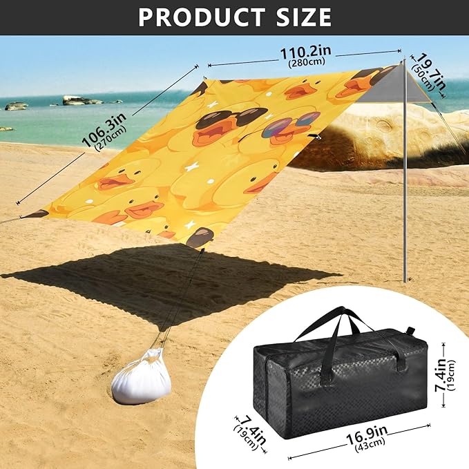 ALAZA Happy Duck and Sunglasses Beach Tent Sun Shelter Portable Canopy Sunshade for Outdoor Camping Picnics Backyard Fun 10x9 ft