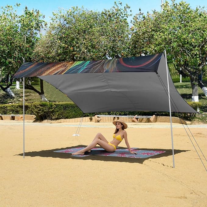 ALAZA Friendly Rainbow Dragon Portrait Beach Tent Sun Shelter UPF50+ Protection Beach Shade Canopy w/ 4 Sandbags for Outdoor Camping Fishing Backyard Fun Picnic 10x9 ft