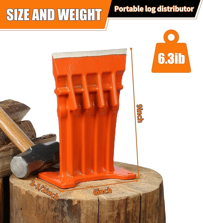 SPEED FORCE Firewood Kindling Log Wood Splitter – No Axe! Wedge Point Splits Firewood 6 Inch Orange with Safety Cover