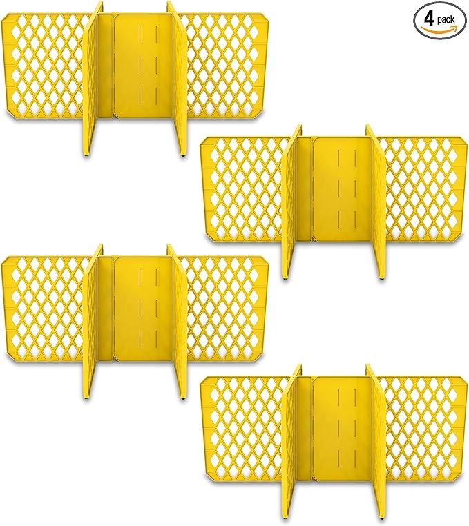 ORGANIZE-IT! 4 Pack 6 Slot Tote Dividers Durable Plastic Stationery Customizable Organizers for 27 Gallon Storage Containers Yellow