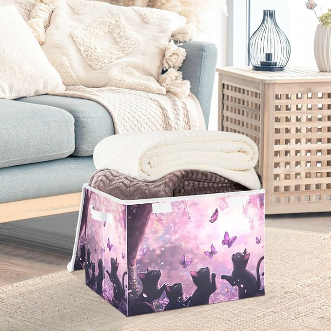 Collapsible Storage Bins with Lids Decorative Fabric Storage Cubes Closet Organizer and Storage Basket Boxes Containers for Clothes Box Chest Nursery Folding Rectangle Cat1