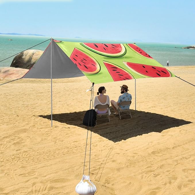 ALAZA Watermelon on Yellow Beach Tent Sun Shelter Portable Canopy Sunshade for Outdoor Camping Picnics Backyard Fun 10x9 ft