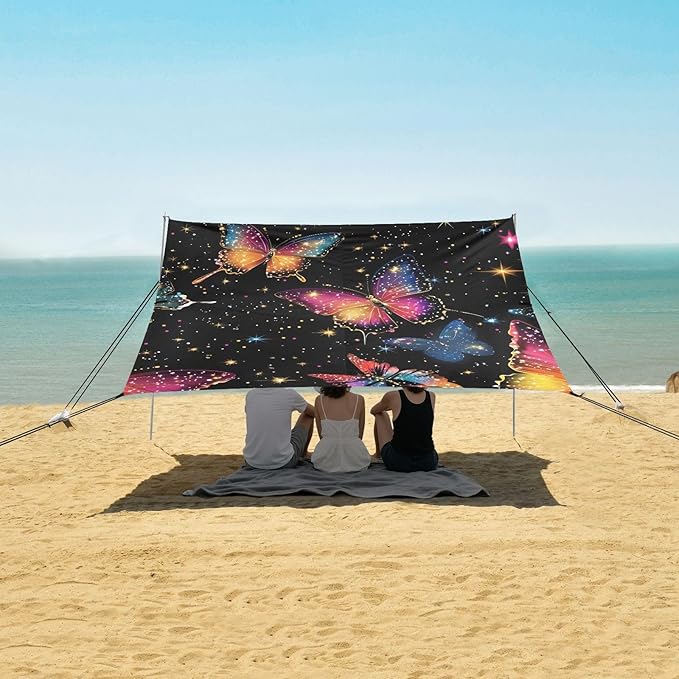 ALAZA Butterfly Colorful Pattern Beach Tent Sun Shelter Portable Canopy Sunshade for Outdoor Camping Picnics Backyard Fun 10x9 ft