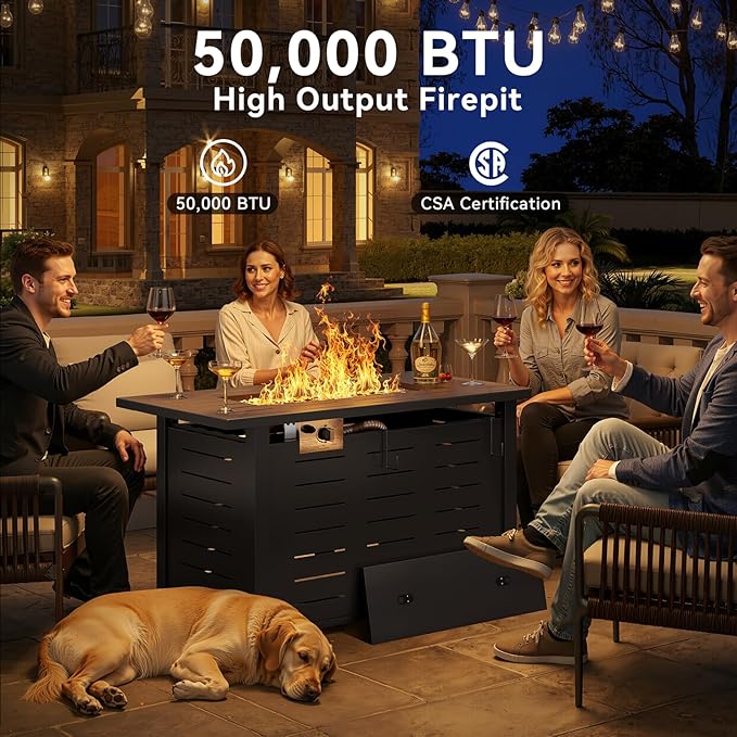 Aoxun 41 Inch Propane Fire Pit–50000 BTU Gas Fire Pit Table with Removable Lid &amp Lava Rocks Rectangle Firepit Table for Outside Patio Deck Backyard Black