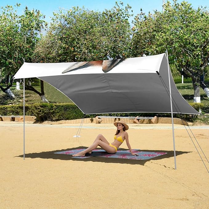 ALAZA Fox Watercolor Animal Beach Tent Sun Shelter UPF50+ Protection Beach Shade Canopy w/ 4 Sandbags for Outdoor Camping Fishing Backyard Fun Picnic 10x9 ft