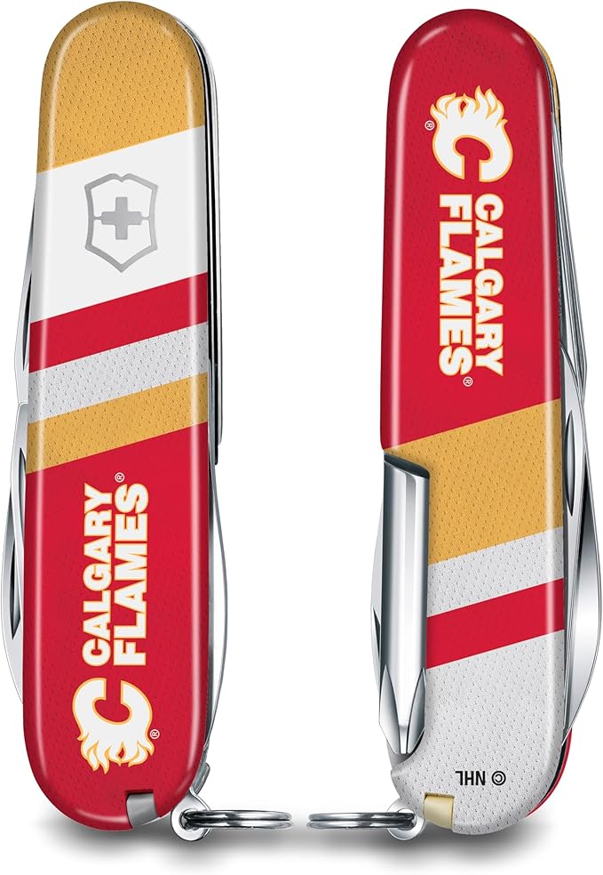 Victorinox Tinker Swiss Army Knife – Compact 12 Function Swiss Made Pocket Knife with Large Blade Small Blade and Bottle Opener – Calgary Flames