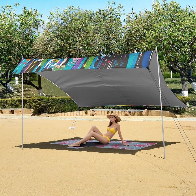 Funny Mermaid3 Beach Cabana Tent UPF50+ Lightweight Portable Sun Shelter with Sandbags and Shovel for Camping Fishing Backyard Fun