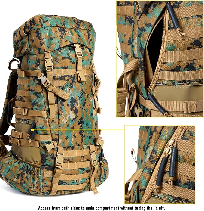 MT Military Army Large Rucksack with Detacheable Assault Backpack Hydration Pack Shoulder Straps and Waist Belt Metal Frame | Detacheable Hydration Pack Shoulder Straps Waist Belt Metal Frame