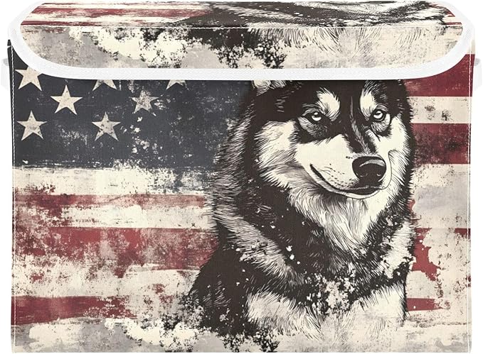 Storage Cube with Lid Husky American Print 16.5×12.6×11.8 IN Collapsible Large Capacity Foldable Storage Basket Bin Organizer