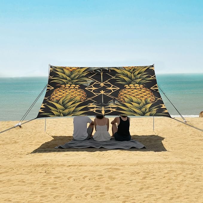 ALAZA Pineapples Geometric Art Beach Tent Sun Shelter Portable Canopy Sunshade for Outdoor Camping Picnics Backyard Fun 10x9 ft