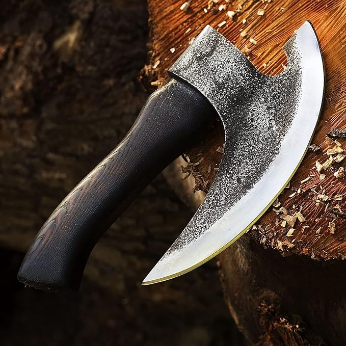 H&ampC/Viking Steel Pizza Axe Authentic Medieval Pizza Cutter Axe Hand forged ax Rocking Pizza Gift Knife with leather sheath overall length 12 inches / 3lbs