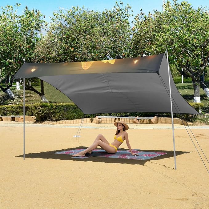 ALAZA Creative Dinosaur with Yellow Sunflower Beach Tent Sun Shelter Portable Canopy Sunshade for Outdoor Camping Picnics Backyard Fun 10x9 ft