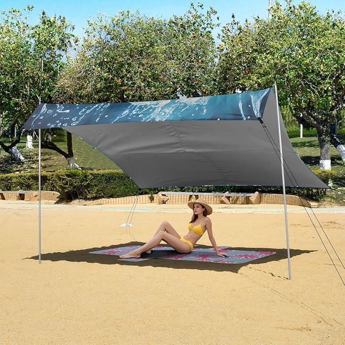 ALAZA Water and Fire Football Beach Tent Sun Shelter Portable Canopy Sunshade for Outdoor Camping Picnics Backyard Fun 10x9 ft