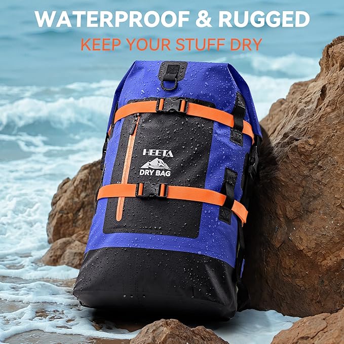 HEETA Dry Bags Waterproof Backpack 40L for Men &amp Women Roll Top Heavy Duty Cushioned Hiking Backpack for Kayaking Boating Paddle Boarding Fishing Travel Camping Beach Vacation Cruise Ship Essenti