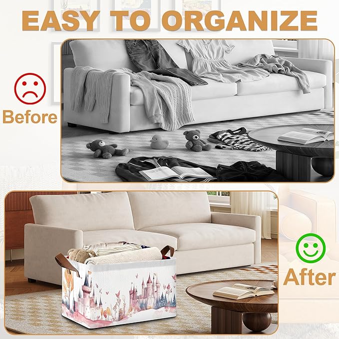 Forest Castle Storage Bin with Handles Basket Storage Organizer for Shelves Closet Nursery Book Laundry Hamper &amp Home Decor