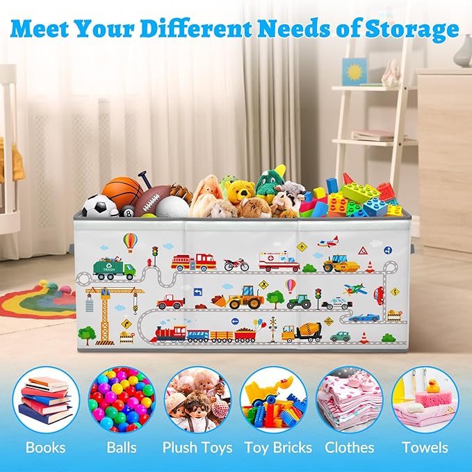decalsweet Kids Toy Box Storage Chest Collapsible Storage Bin with Lids Handles for Boys Girls Toddler Large Kids Toy Organizer Box for Kidsroom Bedroom Playroom Nursery37.7x12.5x15.7