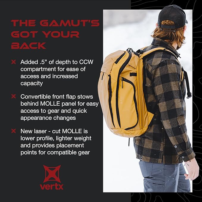 Vertx Gamut CCW Tactical Backpack - CCW Design with Laptop Sleeve Quick-Access Tab and 3D Molded Back Panel Tactical Bag Heather Od/Rudder Green - One Size