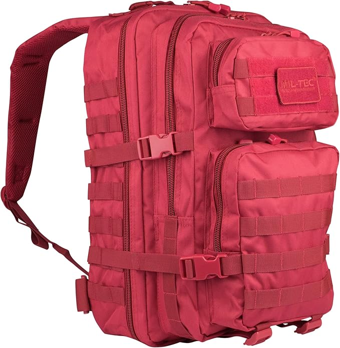 Mil-Tec Unisex Assault Pack - Rugged Durable Lightweight Ergonomic Versatile Tactical Outdoor Camping Hiking Backpack with Adjustable Padded Shoulder Straps &amp MOLLE Loops Red 36L