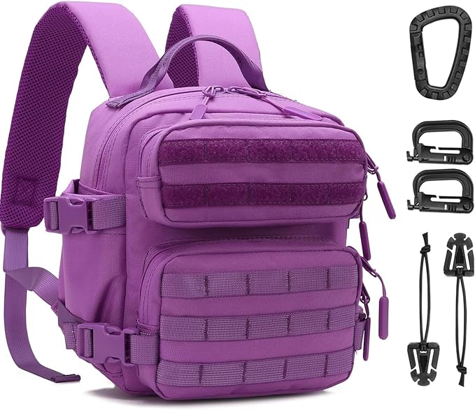 9L Mini Tactical Backpack Men Women Small Assault Rucksack Water-proof GYM Hiking Bug Out Bag with molle attachments (Purple)