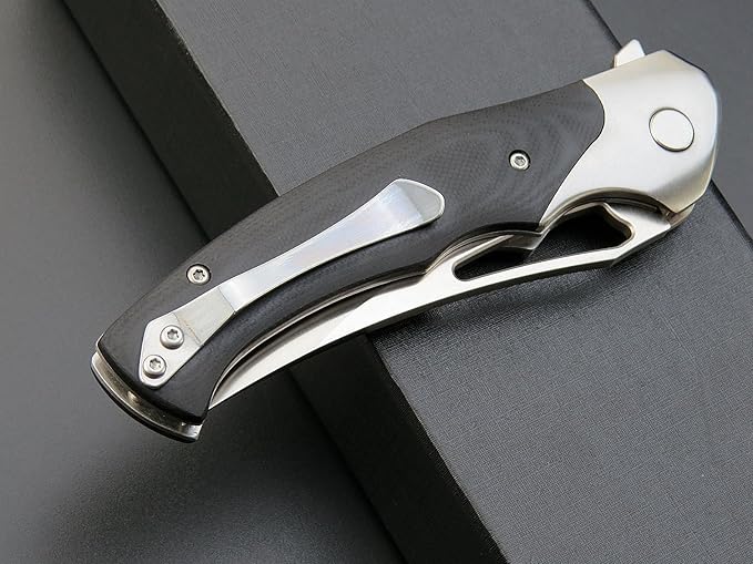 Eafengrow EF7 Folding Knife K110 Steel Blade G10&amp Stainless Steel Handle EDC Tool Knives for Outdoor Working Camping Hiking(black)