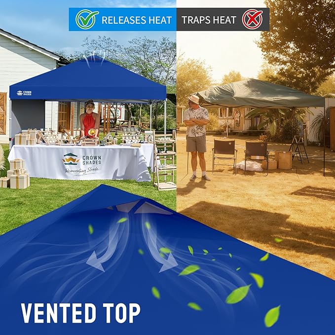 CROWN SHADES 10x10 Pop Up Canopy with 1 Side Wall - Beach Tent with One Push Setup - Outdoor Sun Shade for Events Parties Camping - Gazebo with STO-N-Go Cover Bag (Navy Blue)
