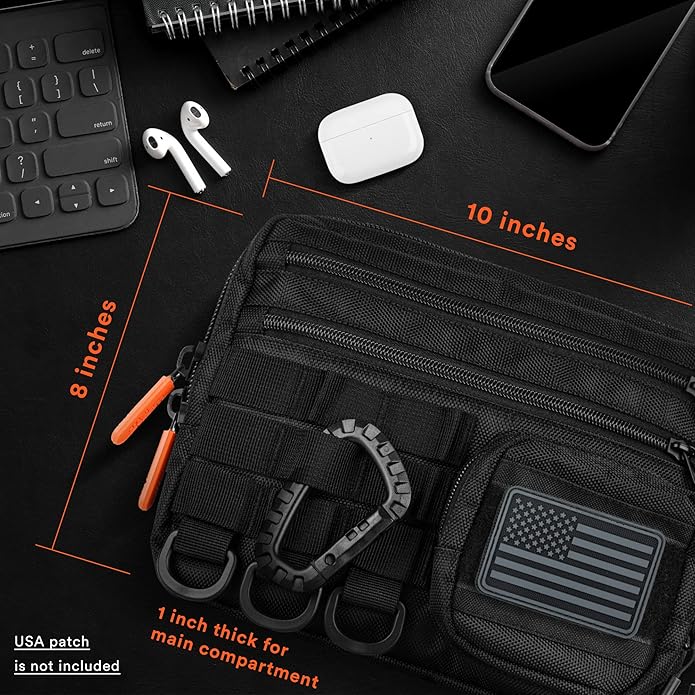 Fitdom Black Small Tactical Messenger Bag For Men. This EDC Has Multiple Ways to Carry as Sling Shoulder Crossbody Waist.