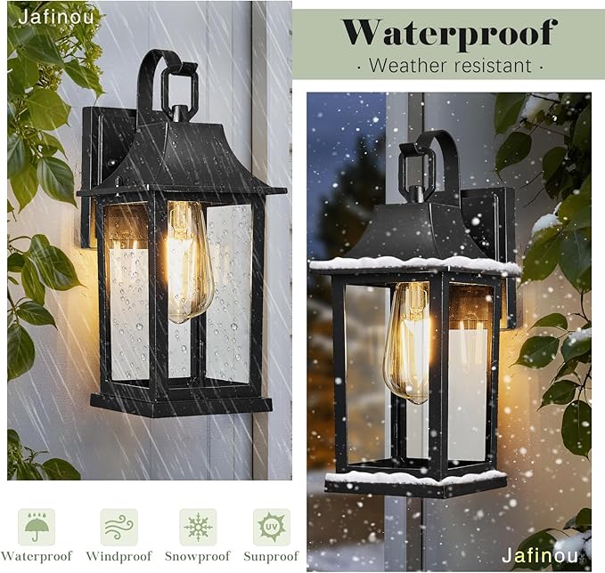 Outdoor Sconce LightsBlack 13 inch Outdoor Wall sconcesAluminum &amp Tempered Glass Exterior SconceWaterproof Rustproof Porch Lighting for Front DoorGaragePatio