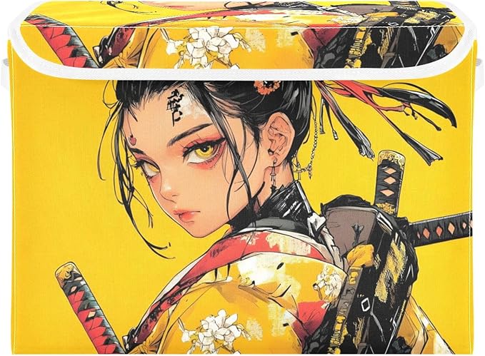 Storage Cube with Lid Fashion Samurai Print 16.5×12.6×11.8 IN Collapsible Large Capacity Foldable Storage Basket Bin Organizer