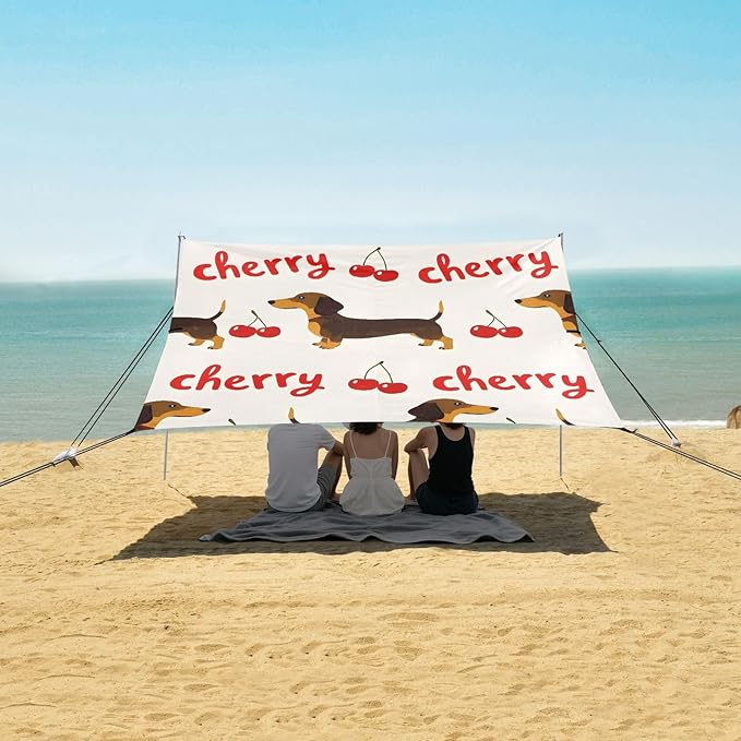 ALAZA Dachshund Cherry Pattern Beach Tent Sun Shelter Portable Canopy Sunshade for Outdoor Camping Picnics Backyard Fun 10x9 ft
