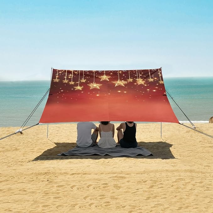 ALAZA Little Star Red Christmas Ball Beach Tent Sun Shelter Portable Canopy Sunshade for Outdoor Camping Picnics Backyard Fun 10x9 ft