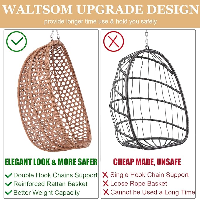 Indoor Hanging Chair with Stand for Bedroom Hexagon Rattan Wicker Swing Egg Chair for Bedroom Porch Garden Patio Outdoor Hammock Egg Swing Chair with Cushion350LBS Capacity (Beige)