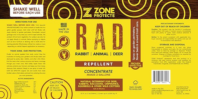 R.A.D. Rabbit Animal Deer Repellent Bundle – 1 Gallon Spray + 32oz Concentrate Natural Formula Keeps Deer and Rabbits Out of Your Garden