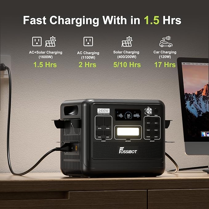 FOSSiBOT F2400 Portable Power Station 2400W 2048Wh LiFePO4 Battery Solar Generator 2H Fast Charging for Home Backup Outdoor Camping RV Emergency F2400 Pro