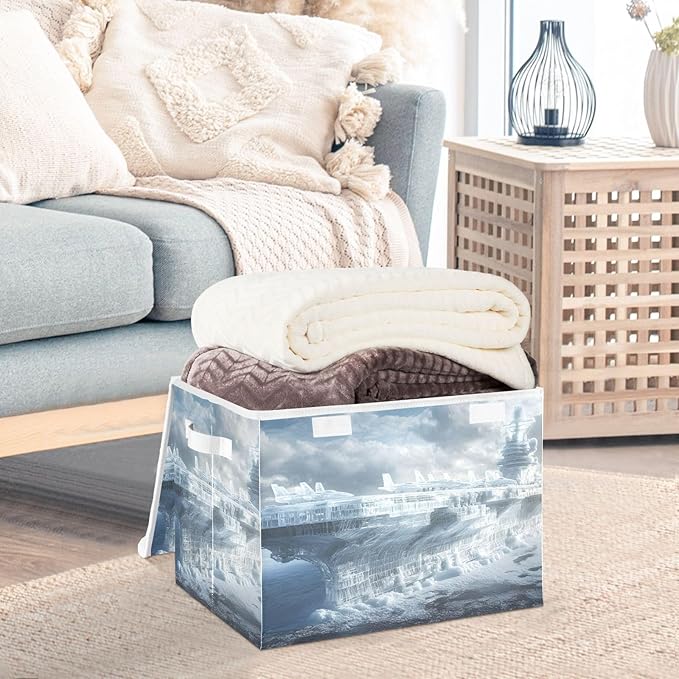 Storage Cube with Lid Ice Carrier Print 16.5×12.6×11.8 IN Collapsible Large Capacity Foldable Storage Basket Bin Organizer