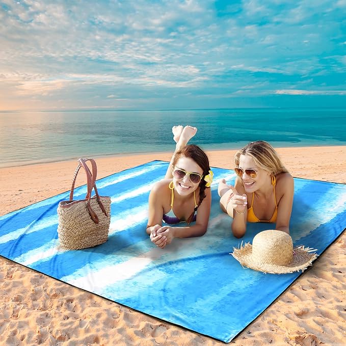 Beach Blanket Waterproof Sandproof Beach Mat 79 X 83/10'x9'for 2-8 Adults Quick Drying Outdoor Picnic Mat Beach Accessories for Travel Camping Hiking