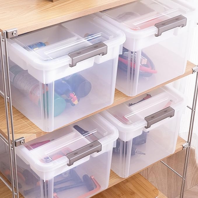 Citylife 32 QT Plastic Storage Bins with Removable Tray Large Stackable Storage Containers for Organizing Craft Storage and Storage Craft Clothes Files Office Supplies 4 Packs