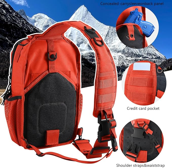 Rover Sling Pack Tactical Shoulder Sling Bag Backpack with Bottle Holder Crossbody Chest Bag Orange