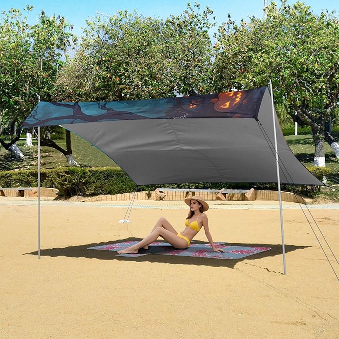 ALAZA Halloween Gnome Beach Tent Sun Shelter UPF50+ Protection Beach Shade Canopy w/ 4 Sandbags for Outdoor Camping Fishing Backyard Fun Picnic 10x9 ft