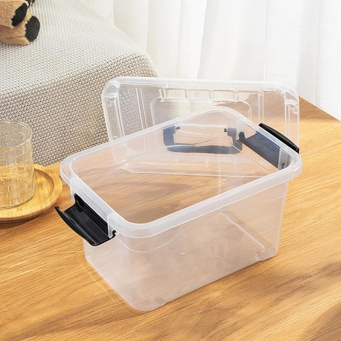Cetomo 6Lx20 Pack Storage Boxes Storage Box with Lids and Handle for Home Dorm Office Organization Stackable Nesting Tote Container Plastic Clear 6L-20 Pack