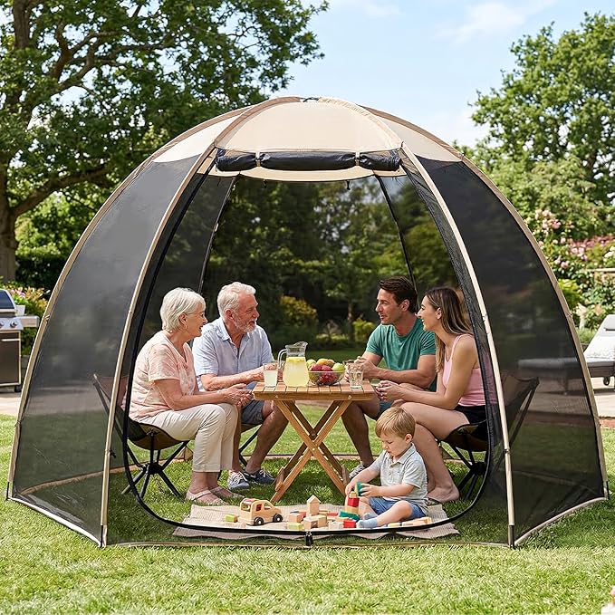 Alvantor® Pop Up Screen House Tent Snap-fit Mesh Screen Gazebo with Peaked Roof Portable Screen Room Canopy Shelter with Sandbags for Camping Backyard Picnic