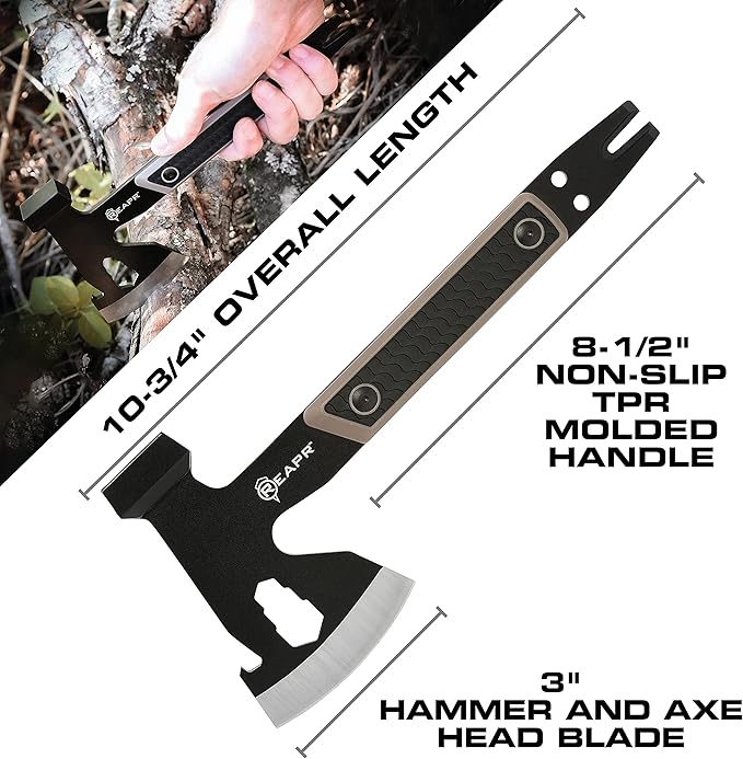 Reapr 11014 Versa Camp Axe Multitool with Pry Bar Nail Puller Hammer Wrench Set Bottle Opener 10.75 Length Survival Tools and Outdoor Accessories Black