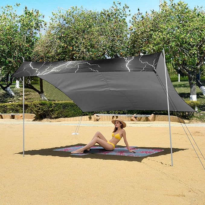 ALAZA Lightning Black Background Pattern Beach Tent Sun Shelter Portable Canopy Sunshade for Outdoor Camping Picnics Backyard Fun 10x9 ft