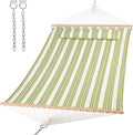 SUNCREAT Hammock 2 Person Heavy Duty Double Hammocks for Trees 2 Person Hammock with Spreader Bar Green&ampBeige