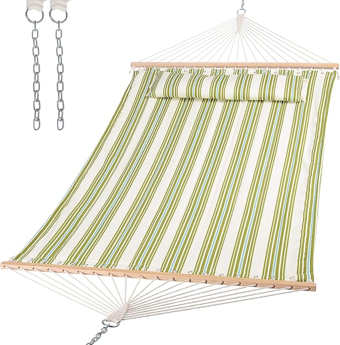 SUNCREAT Hammock 2 Person Heavy Duty Double Hammocks for Trees 2 Person Hammock with Spreader Bar Green&ampBeige